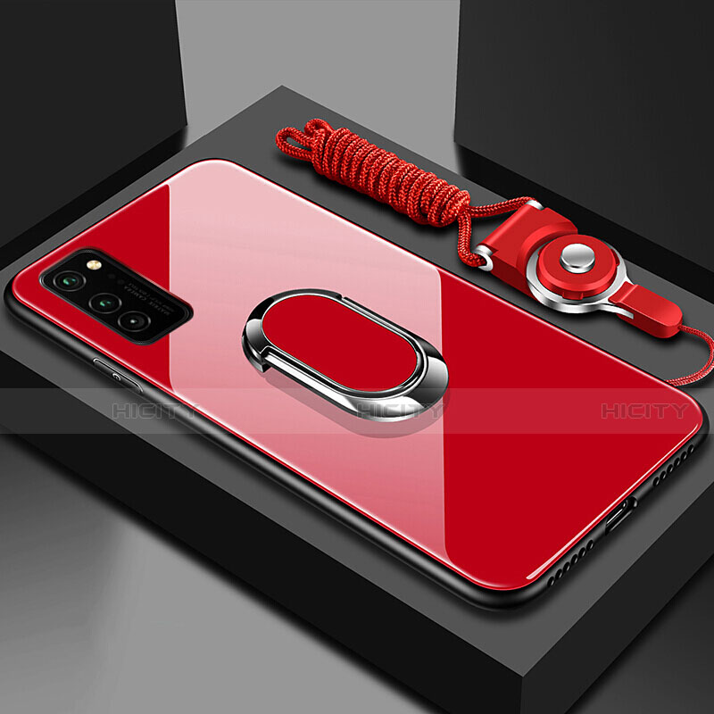 Silikon Schutzhülle Rahmen Tasche Hülle Spiegel mit Magnetisch Fingerring Ständer für Huawei Honor V30 5G Rot Plus