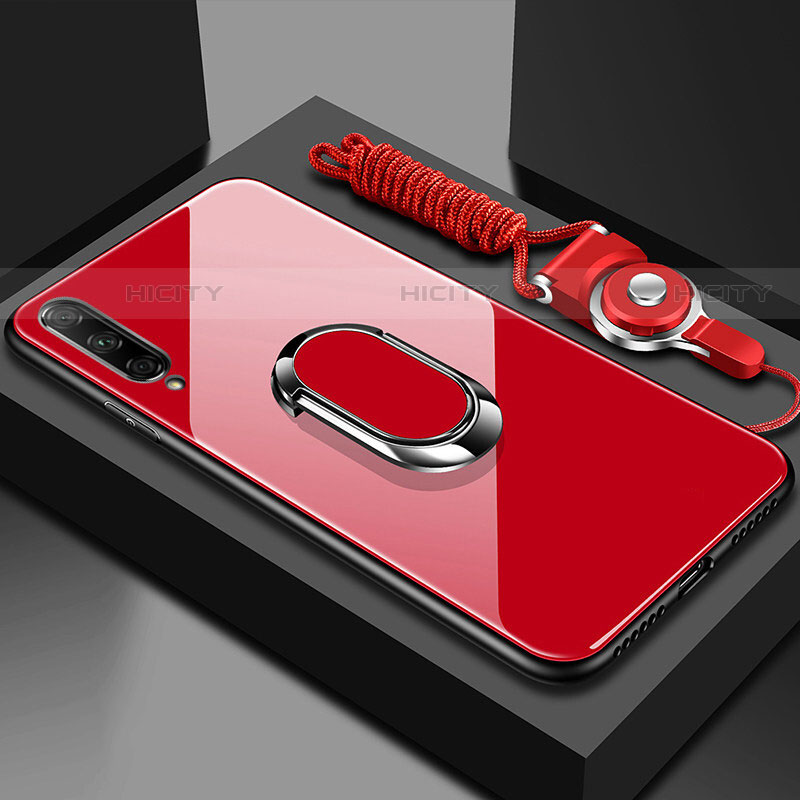 Silikon Schutzhülle Rahmen Tasche Hülle Spiegel mit Magnetisch Fingerring Ständer für Huawei Y9s Rot
