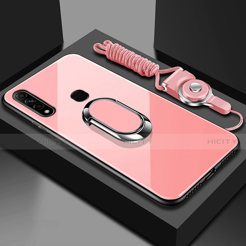 Silikon Schutzhülle Rahmen Tasche Hülle Spiegel mit Magnetisch Fingerring Ständer für Oppo A8 Rosa Plus