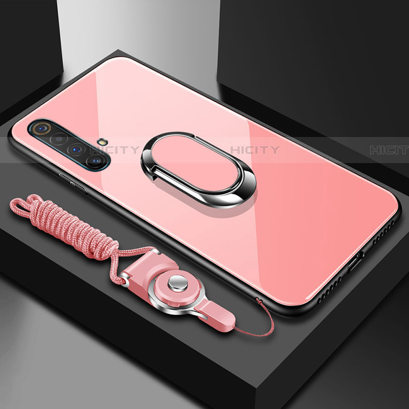 Silikon Schutzhülle Rahmen Tasche Hülle Spiegel mit Magnetisch Fingerring Ständer für Realme X50 5G Rosa Plus