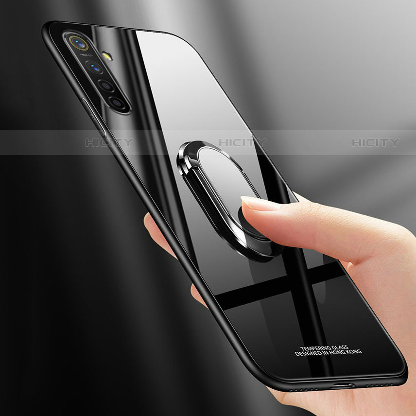Silikon Schutzhülle Rahmen Tasche Hülle Spiegel mit Magnetisch Fingerring Ständer für Realme XT groß