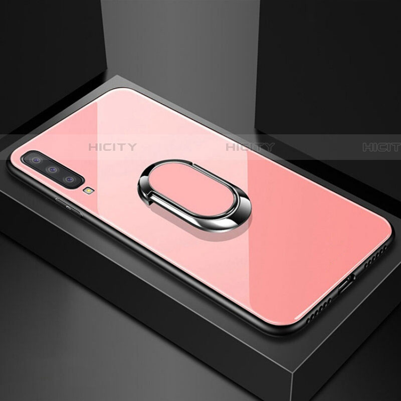 Silikon Schutzhülle Rahmen Tasche Hülle Spiegel mit Magnetisch Fingerring Ständer für Samsung Galaxy A70S Rosegold