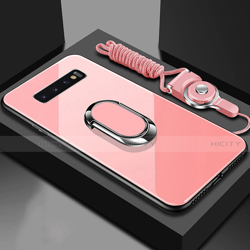 Silikon Schutzhülle Rahmen Tasche Hülle Spiegel mit Magnetisch Fingerring Ständer für Samsung Galaxy S10 5G Rosegold