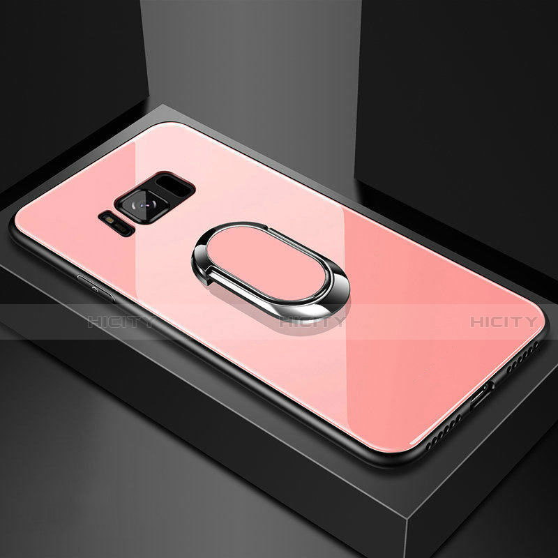 Silikon Schutzhülle Rahmen Tasche Hülle Spiegel mit Magnetisch Fingerring Ständer für Samsung Galaxy S8 Plus Rosegold