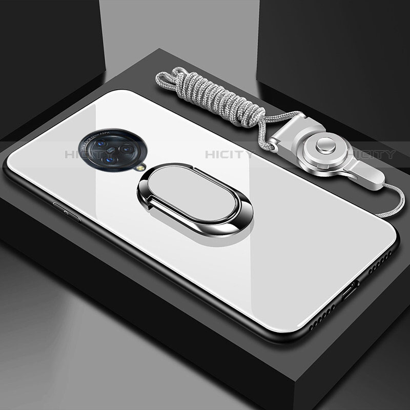 Silikon Schutzhülle Rahmen Tasche Hülle Spiegel mit Magnetisch Fingerring Ständer für Vivo Nex 3S Weiß