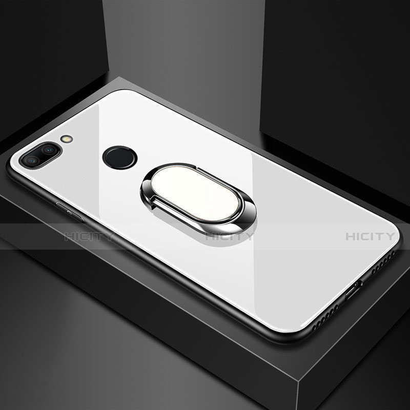 Silikon Schutzhülle Rahmen Tasche Hülle Spiegel mit Magnetisch Fingerring Ständer für Xiaomi Mi 8 Lite Weiß