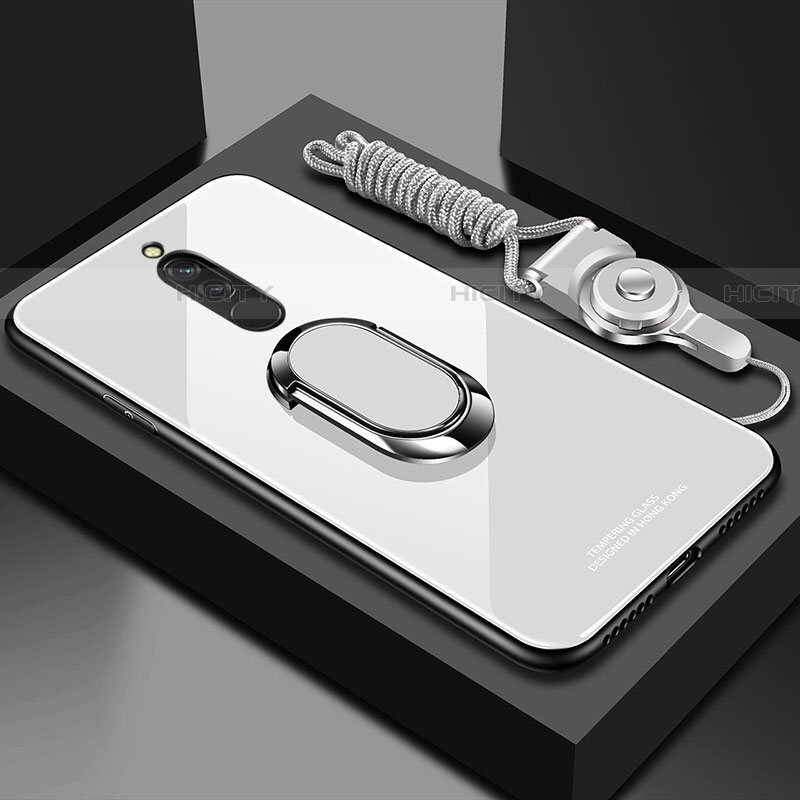 Silikon Schutzhülle Rahmen Tasche Hülle Spiegel mit Magnetisch Fingerring Ständer für Xiaomi Redmi 8 Weiß Plus