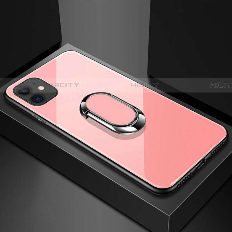 Silikon Schutzhülle Rahmen Tasche Hülle Spiegel mit Magnetisch Fingerring Ständer T01 für Apple iPhone 11 groß