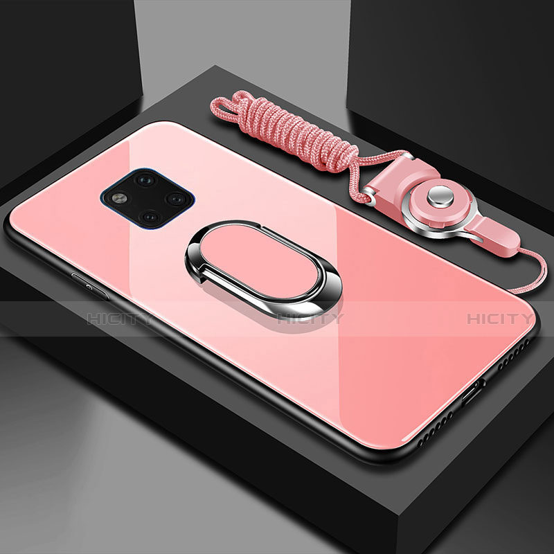 Silikon Schutzhülle Rahmen Tasche Hülle Spiegel mit Magnetisch Fingerring Ständer T01 für Huawei Mate 20 Pro Rosa