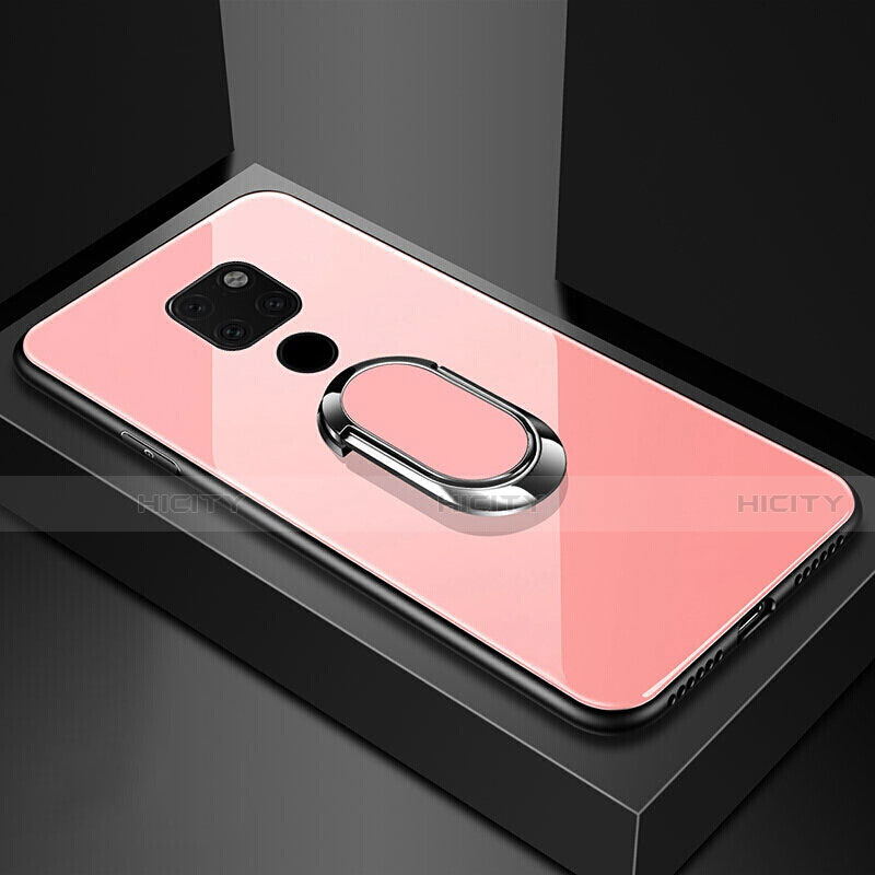 Silikon Schutzhülle Rahmen Tasche Hülle Spiegel mit Magnetisch Fingerring Ständer T01 für Huawei Mate 20 X 5G Rosa