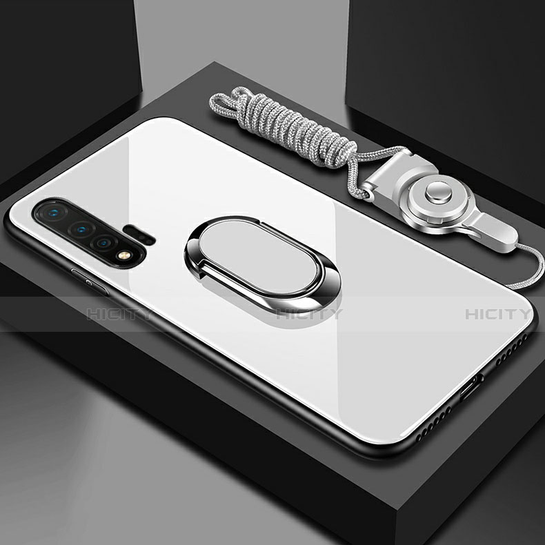 Silikon Schutzhülle Rahmen Tasche Hülle Spiegel mit Magnetisch Fingerring Ständer T01 für Huawei Nova 6 5G Weiß