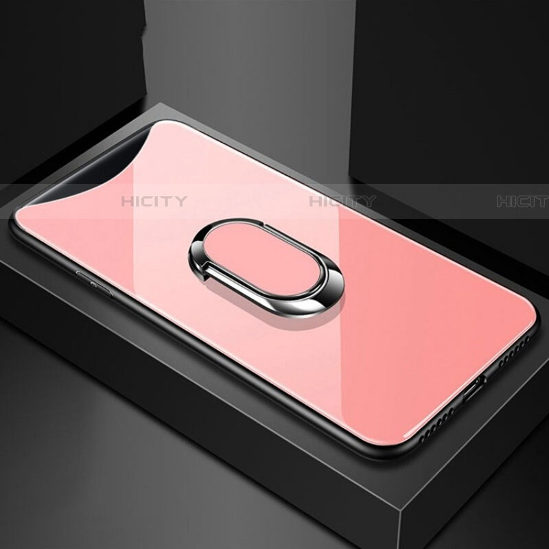 Silikon Schutzhülle Rahmen Tasche Hülle Spiegel mit Magnetisch Fingerring Ständer T01 für Oppo Find X Super Flash Edition