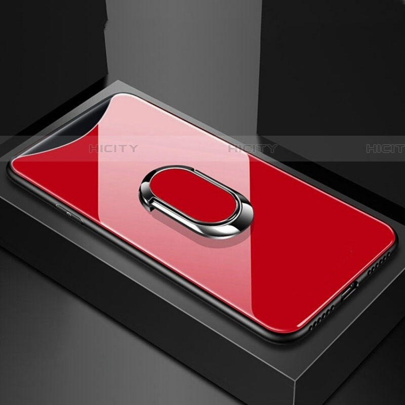 Silikon Schutzhülle Rahmen Tasche Hülle Spiegel mit Magnetisch Fingerring Ständer T01 für Oppo Find X Super Flash Edition Rot