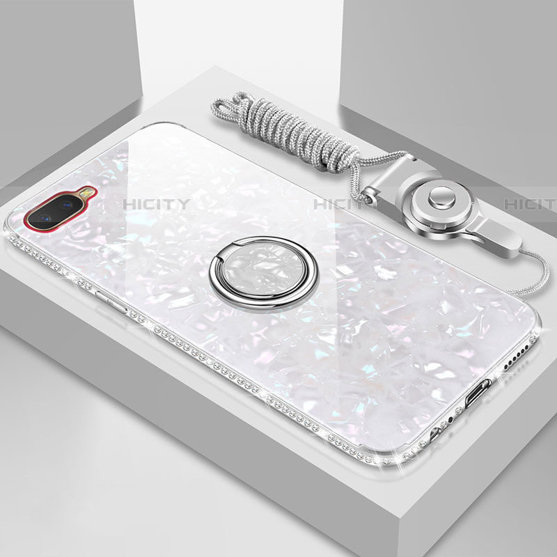 Silikon Schutzhülle Rahmen Tasche Hülle Spiegel mit Magnetisch Fingerring Ständer T01 für Oppo RX17 Neo Weiß Plus