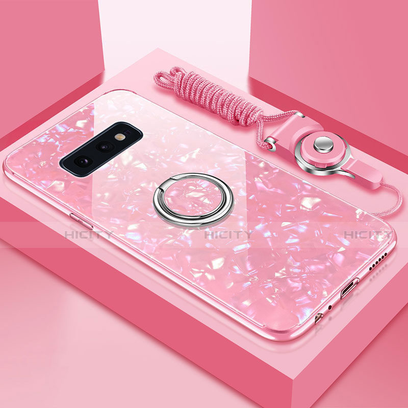 Silikon Schutzhülle Rahmen Tasche Hülle Spiegel mit Magnetisch Fingerring Ständer T01 für Samsung Galaxy S10e Rosa