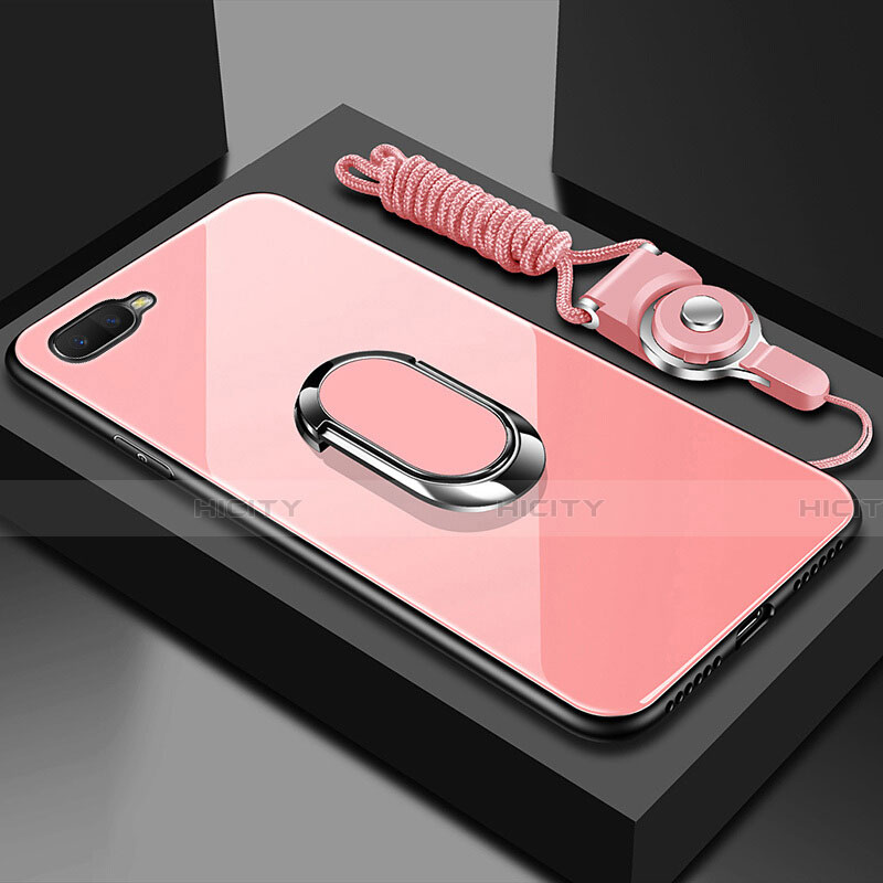 Silikon Schutzhülle Rahmen Tasche Hülle Spiegel mit Magnetisch Fingerring Ständer T02 für Oppo K1 Rosa Plus