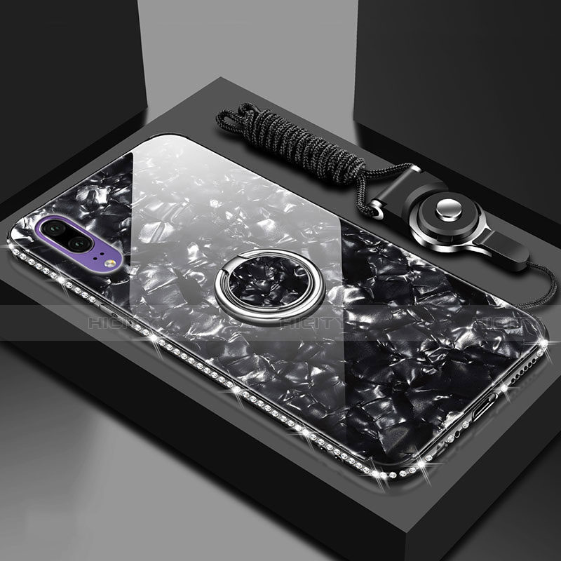 Silikon Schutzhülle Rahmen Tasche Hülle Spiegel mit Magnetisch Fingerring Ständer T03 für Huawei P20