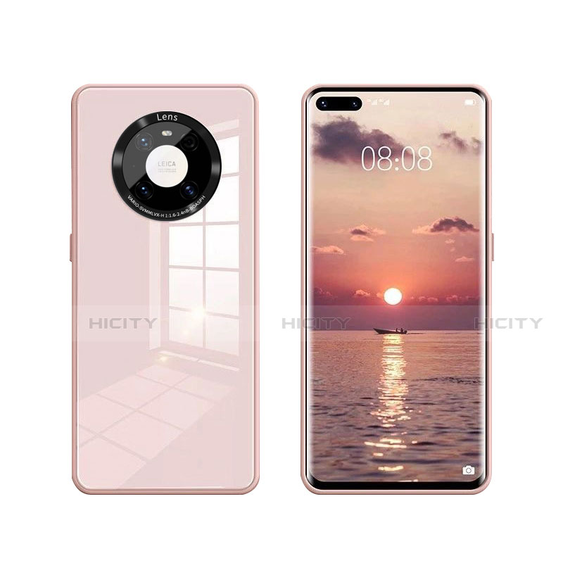 Silikon Schutzhülle Rahmen Tasche Hülle Spiegel T01 für Huawei Mate 40 Pro Rosa