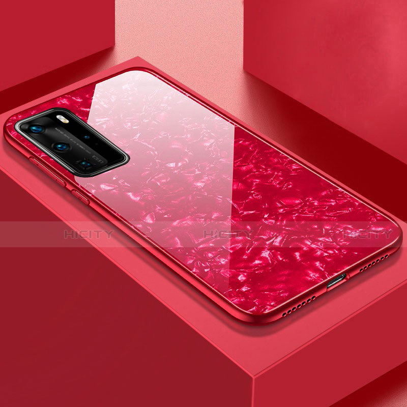 Silikon Schutzhülle Rahmen Tasche Hülle Spiegel T01 für Huawei P40 Pro Rot