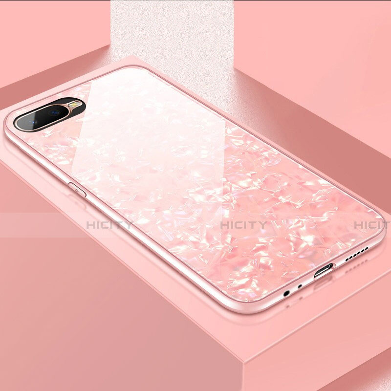 Silikon Schutzhülle Rahmen Tasche Hülle Spiegel T01 für Oppo R17 Neo Rosa