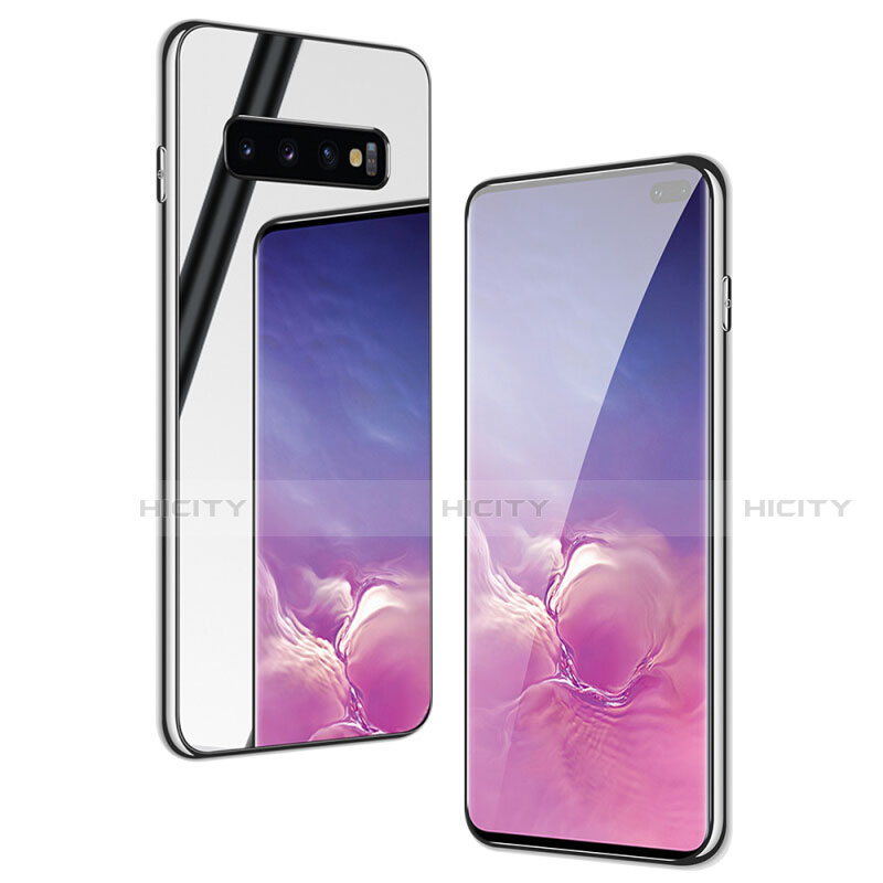 Silikon Schutzhülle Rahmen Tasche Hülle Spiegel T01 für Samsung Galaxy S10 Plus Silber