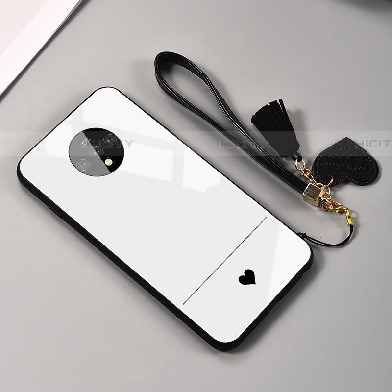 Silikon Schutzhülle Rahmen Tasche Hülle Spiegel T02 für OnePlus 7T Weiß