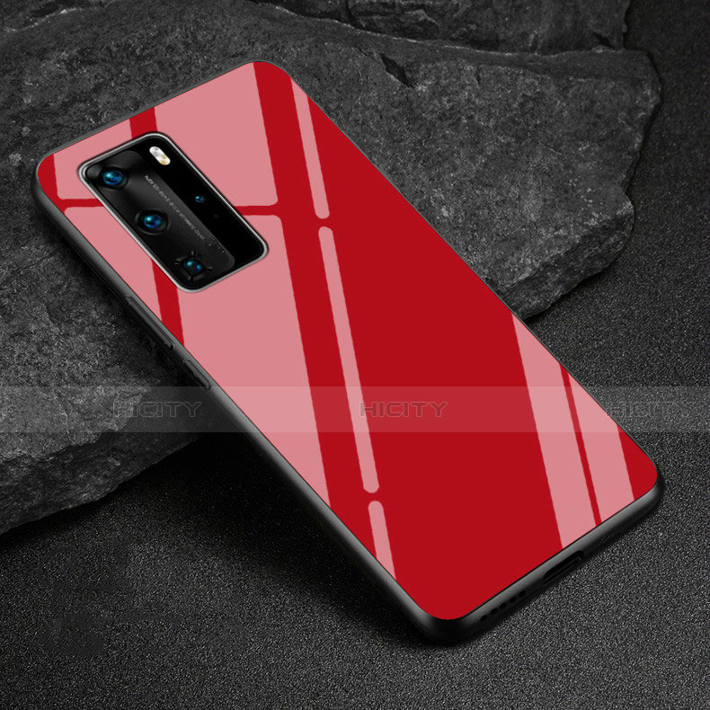 Silikon Schutzhülle Rahmen Tasche Hülle Spiegel T03 für Huawei P40 Pro Rot