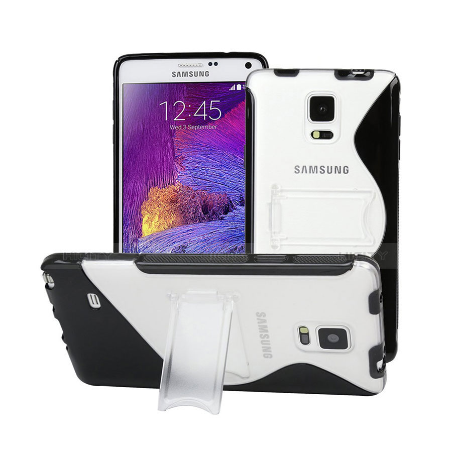 Silikon Schutzhülle S-Line Stand Hülle Durchsichtig Transparent für Samsung Galaxy Note 4 Duos N9100 Dual SIM Schwarz