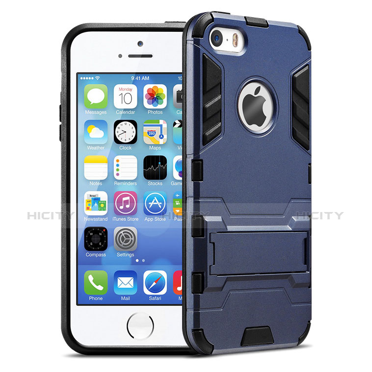 Silikon Schutzhülle Stand Tasche Durchsichtig Transparent Matt für Apple iPhone 5 Blau