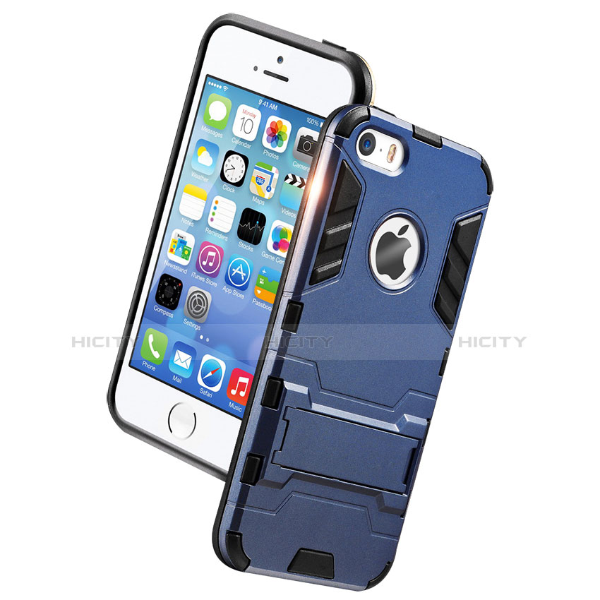 Silikon Schutzhülle Stand Tasche Durchsichtig Transparent Matt für Apple iPhone 5 Blau