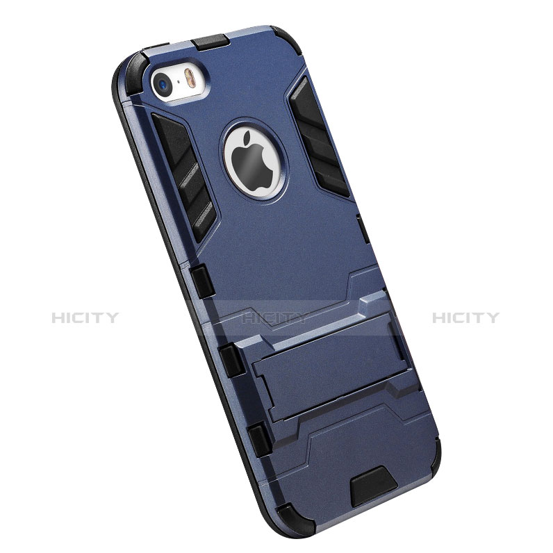 Silikon Schutzhülle Stand Tasche Durchsichtig Transparent Matt für Apple iPhone 5 Blau