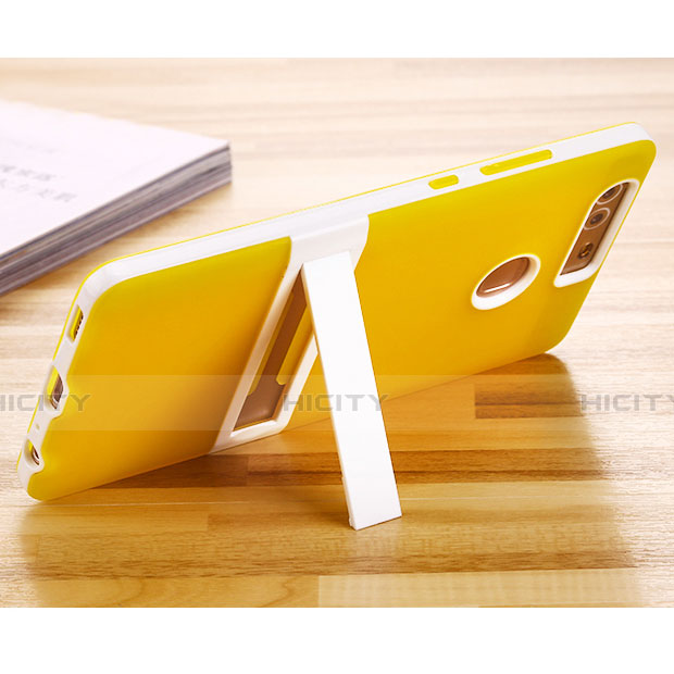 Silikon Schutzhülle Stand Tasche Durchsichtig Transparent Matt für Huawei P9 Plus Gelb