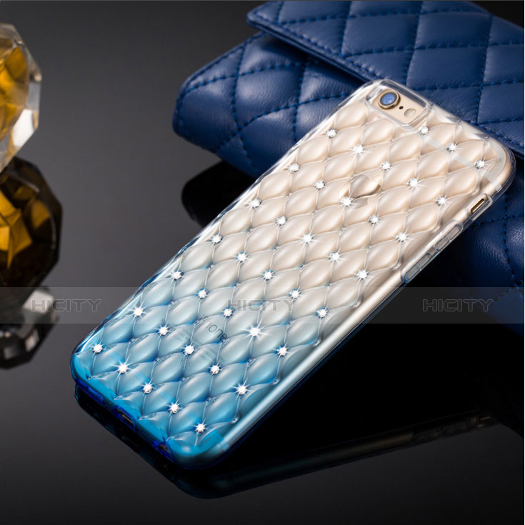 Silikon Schutzhülle Strass Diamant Tasche Durchsichtig Farbverlauf für Apple iPhone 6 Blau