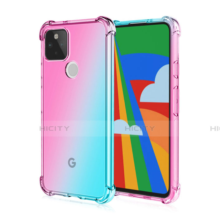 Silikon Schutzhülle Ultra Dünn Flexible Tasche Durchsichtig Transparent H01 für Google Pixel 5 Cyan