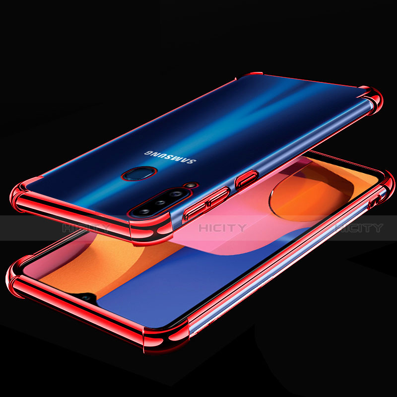 Silikon Schutzhülle Ultra Dünn Flexible Tasche Durchsichtig Transparent H01 für Samsung Galaxy A20s Rot