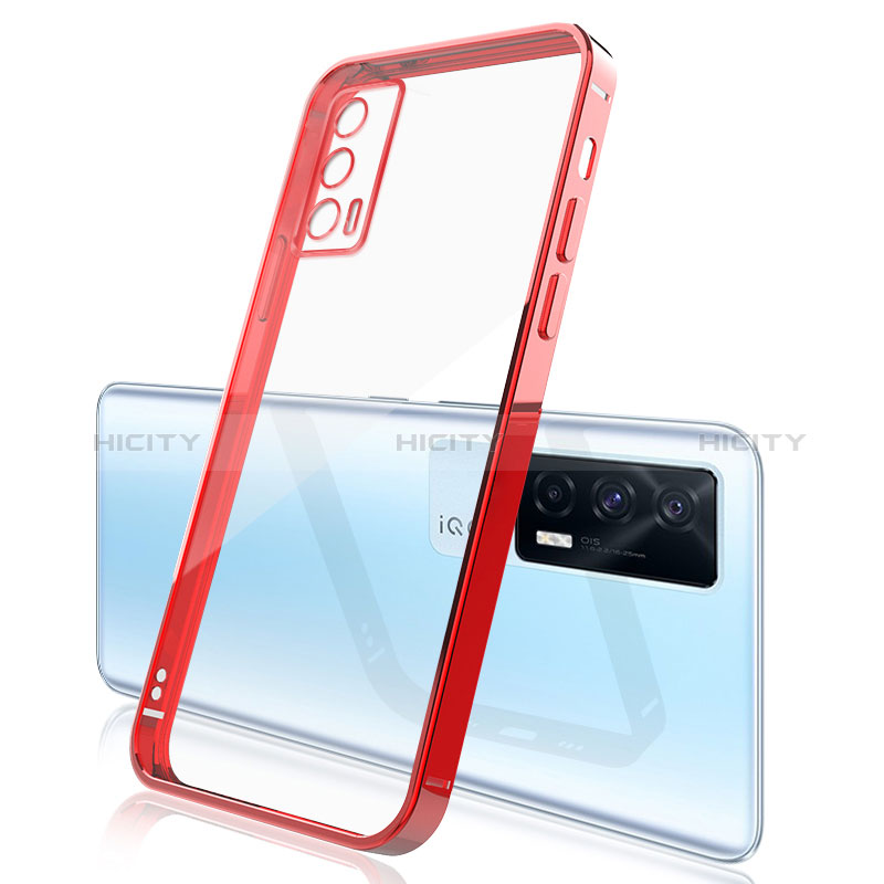 Silikon Schutzhülle Ultra Dünn Flexible Tasche Durchsichtig Transparent H01 für Vivo iQOO 7 India 5G Rot Plus