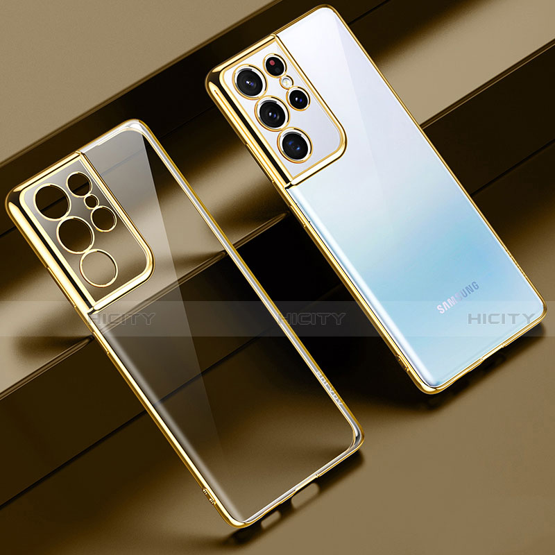 Silikon Schutzhülle Ultra Dünn Flexible Tasche Durchsichtig Transparent H02 für Samsung Galaxy S21 Ultra 5G Gold Plus