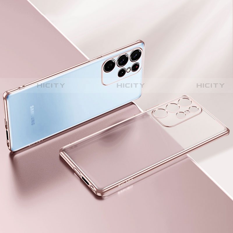 Silikon Schutzhülle Ultra Dünn Flexible Tasche Durchsichtig Transparent H03 für Samsung Galaxy S21 Ultra 5G Rosegold