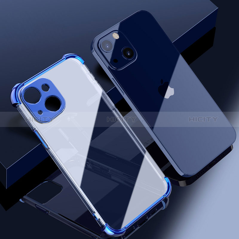 Silikon Schutzhülle Ultra Dünn Flexible Tasche Durchsichtig Transparent H06 für Apple iPhone 15 Blau Plus