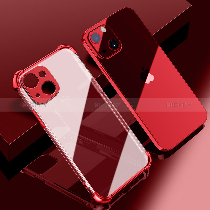 Silikon Schutzhülle Ultra Dünn Flexible Tasche Durchsichtig Transparent H06 für Apple iPhone 15 Rot