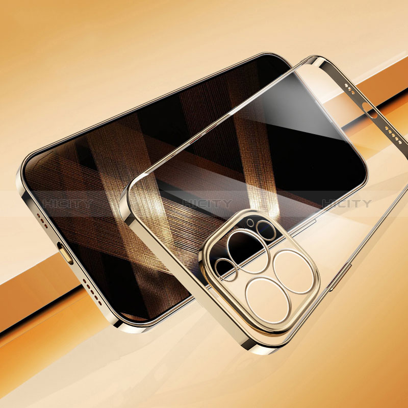 Silikon Schutzhülle Ultra Dünn Flexible Tasche Durchsichtig Transparent H07 für Apple iPhone 14 Pro Max Gold Plus