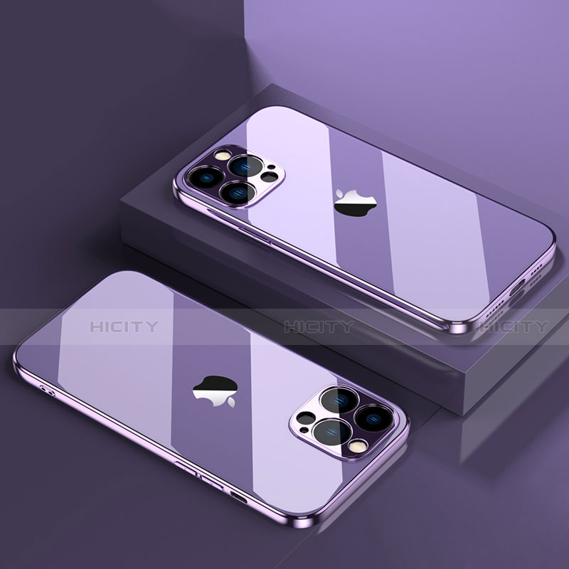 Silikon Schutzhülle Ultra Dünn Flexible Tasche Durchsichtig Transparent H08 für Apple iPhone 14 Pro Max Violett Plus