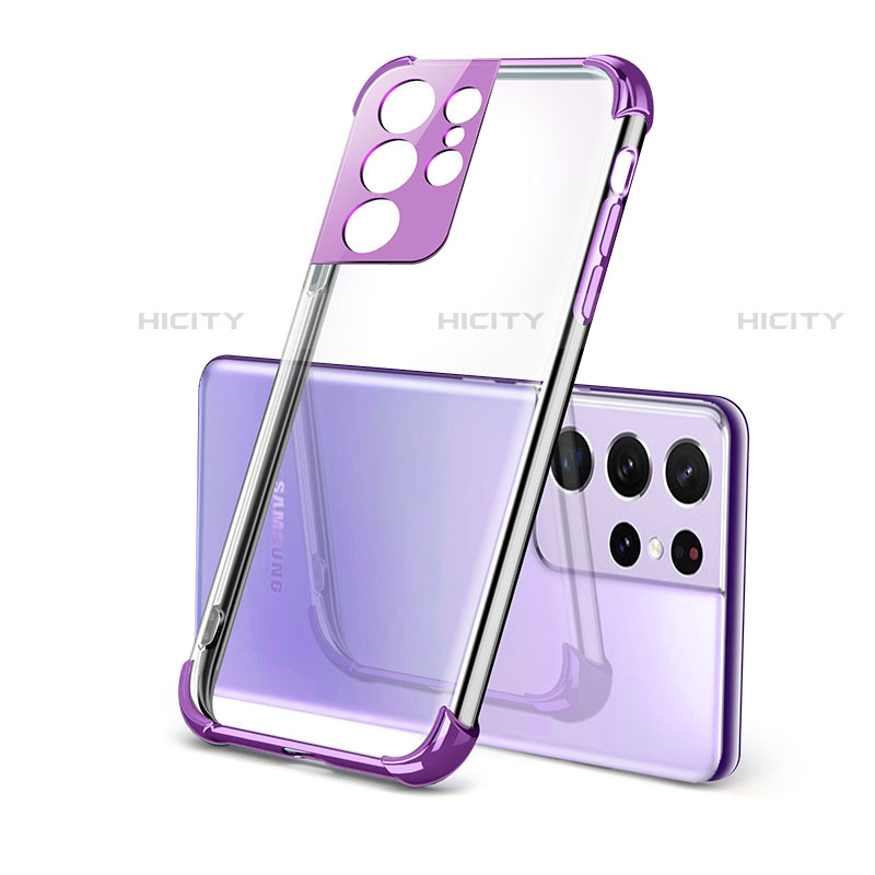 Silikon Schutzhülle Ultra Dünn Flexible Tasche Durchsichtig Transparent H09 für Samsung Galaxy S21 Ultra 5G Violett Plus