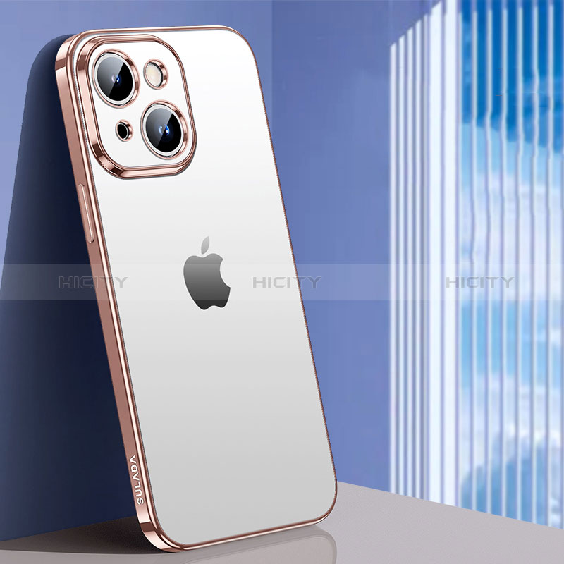 Silikon Schutzhülle Ultra Dünn Flexible Tasche Durchsichtig Transparent LD1 für Apple iPhone 15 Plus Rosegold Plus