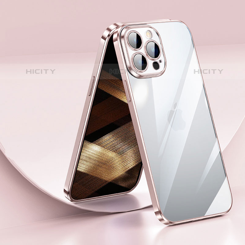 Silikon Schutzhülle Ultra Dünn Flexible Tasche Durchsichtig Transparent LD2 für Apple iPhone 15 Pro Max Rosegold