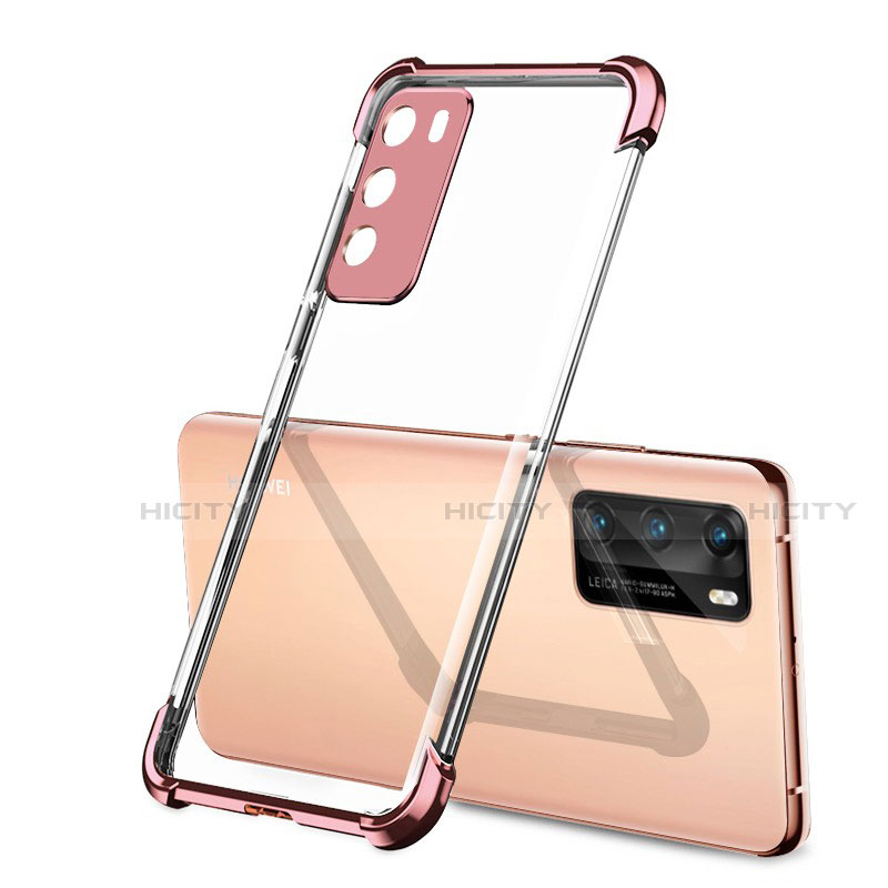 Silikon Schutzhülle Ultra Dünn Flexible Tasche Durchsichtig Transparent S01 für Huawei P40 Rosegold