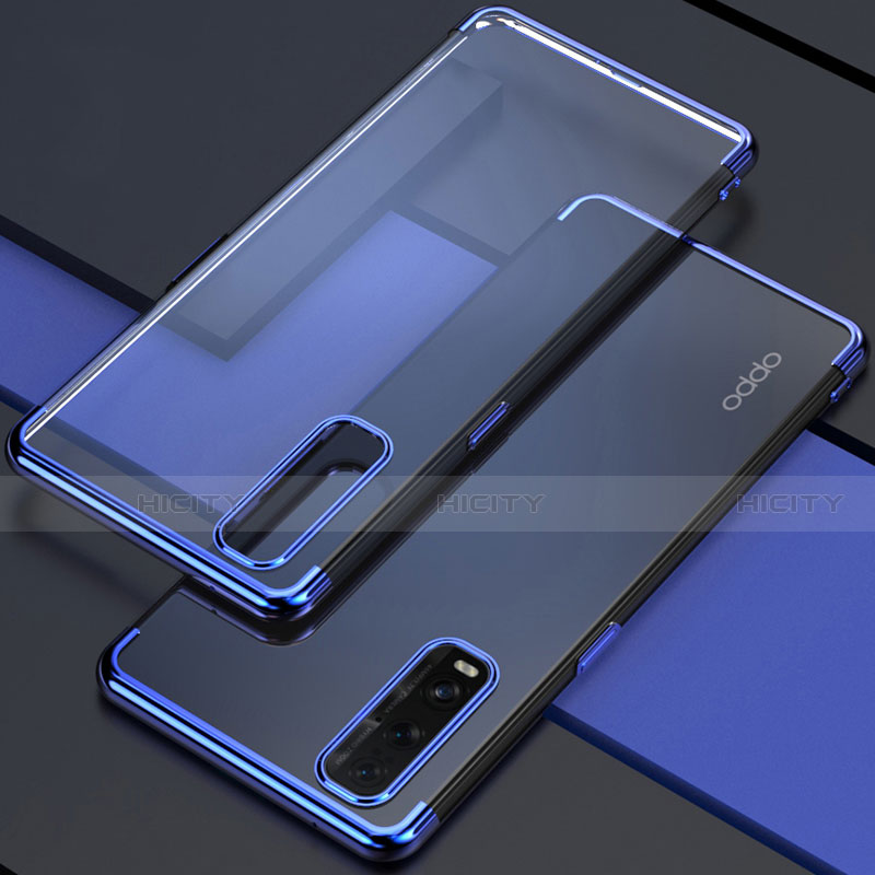 Silikon Schutzhülle Ultra Dünn Flexible Tasche Durchsichtig Transparent S01 für Oppo Find X2 Blau