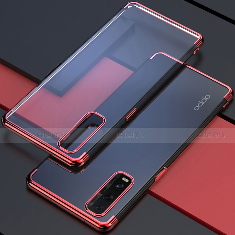 Silikon Schutzhülle Ultra Dünn Flexible Tasche Durchsichtig Transparent S01 für Oppo Find X2 Rot