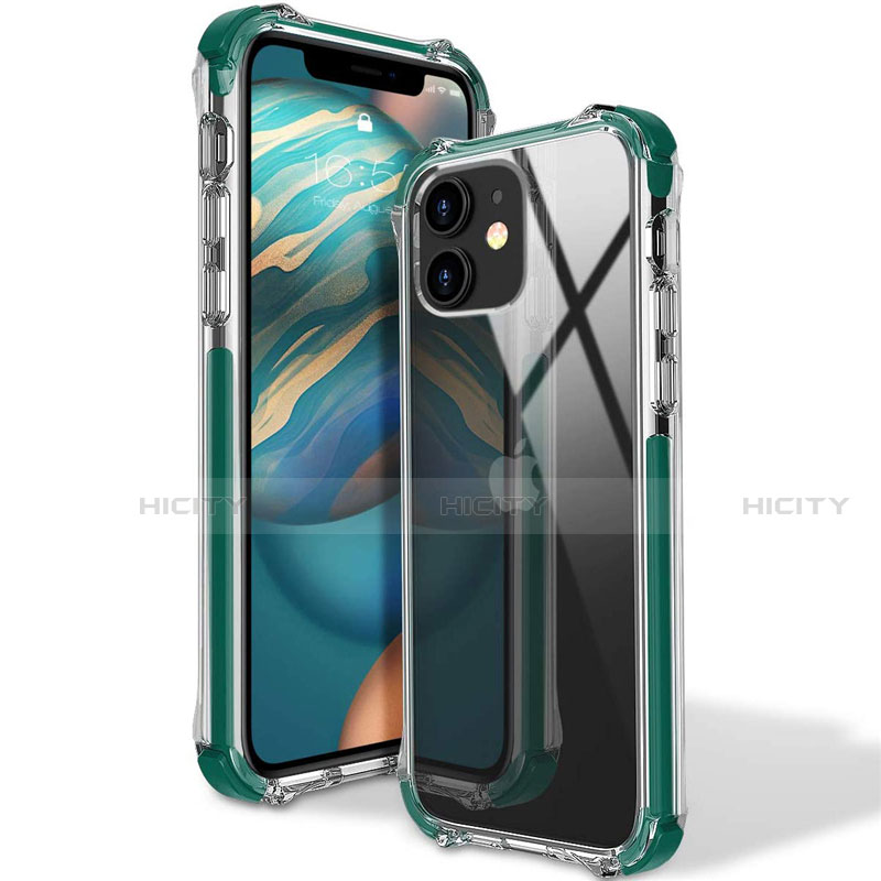 Silikon Schutzhülle Ultra Dünn Flexible Tasche Durchsichtig Transparent S02 für Apple iPhone 12 Grün Plus