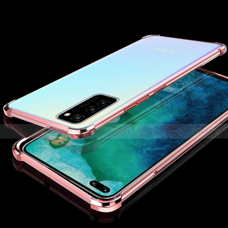 Silikon Schutzhülle Ultra Dünn Flexible Tasche Durchsichtig Transparent S02 für Huawei Honor V30 5G Rosegold Plus